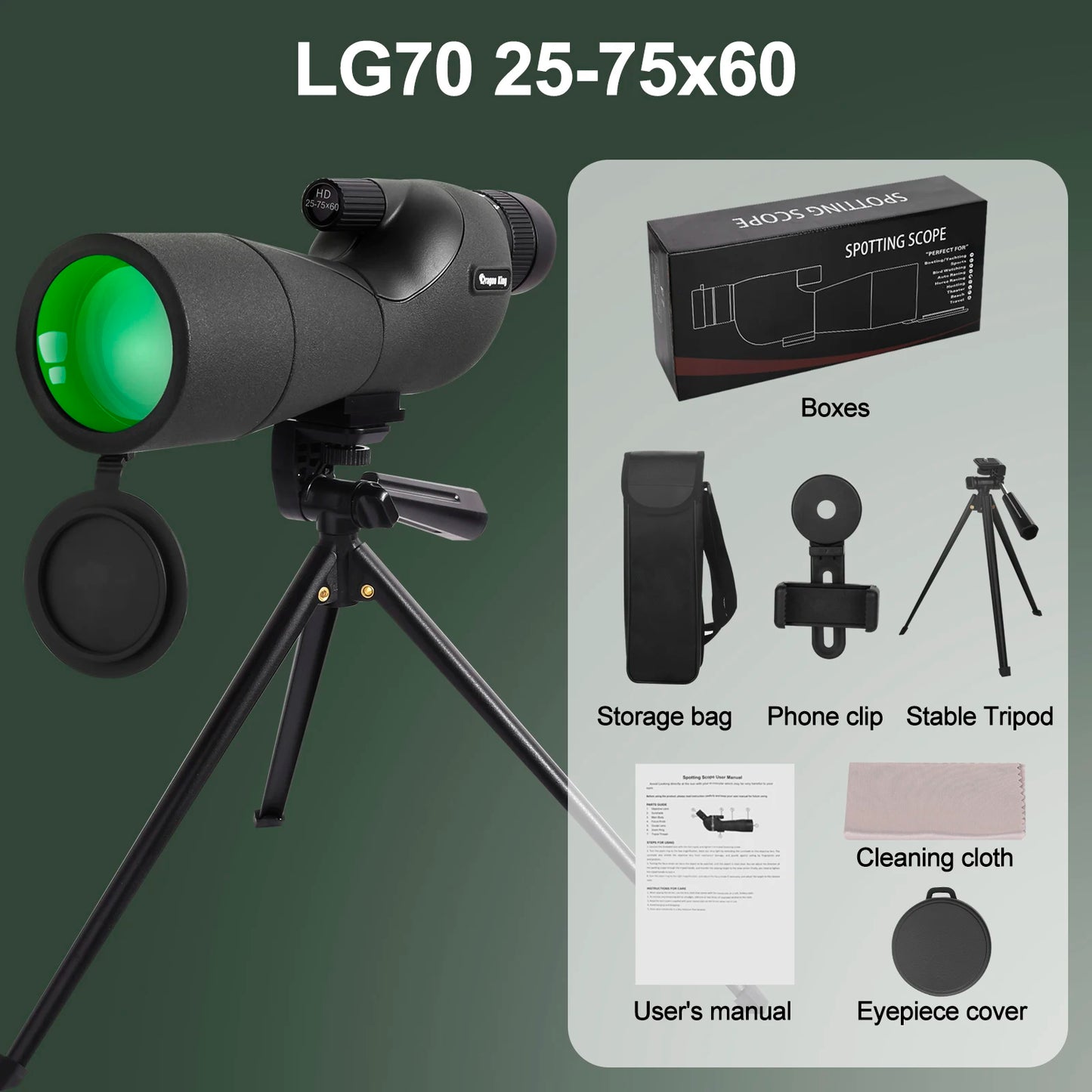 25-75x60 Telescope Spotting Scope Powerful Zoom Monocular FMC BAK4 Waterproof For Bird Watching Target Shotting With Tripod