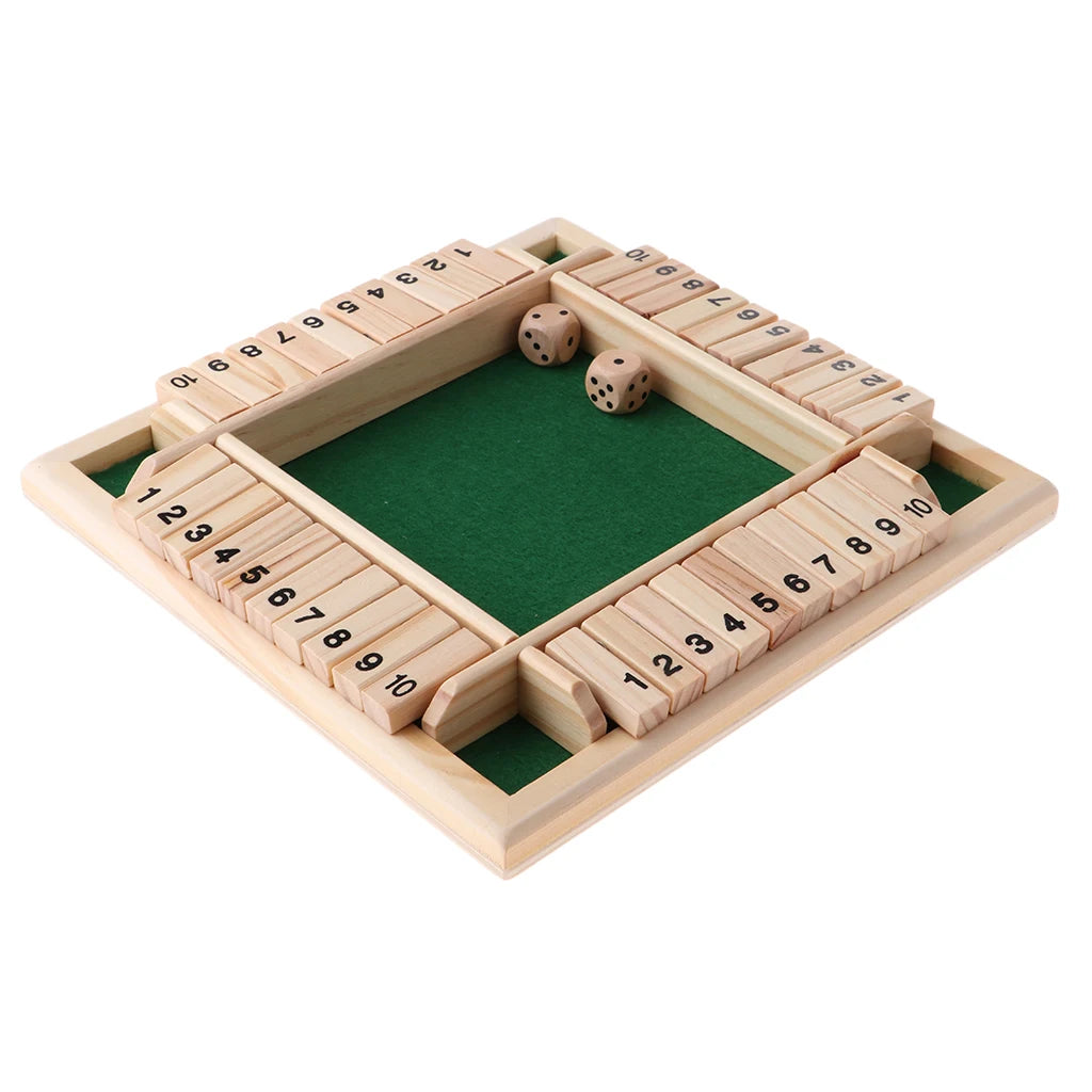 Wooden Four Sided Shut the Box Number Dice Board Game