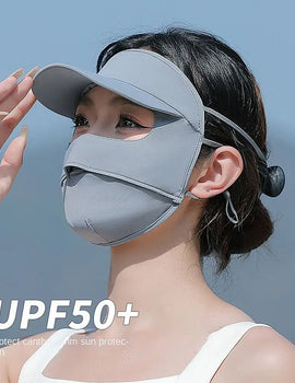 1pc DIY Summer Ice Silk Mask UV Protection Face Cover Sunscreen Veil Face With Brim Outdoor Cycling Sun Protection Hats Caps
