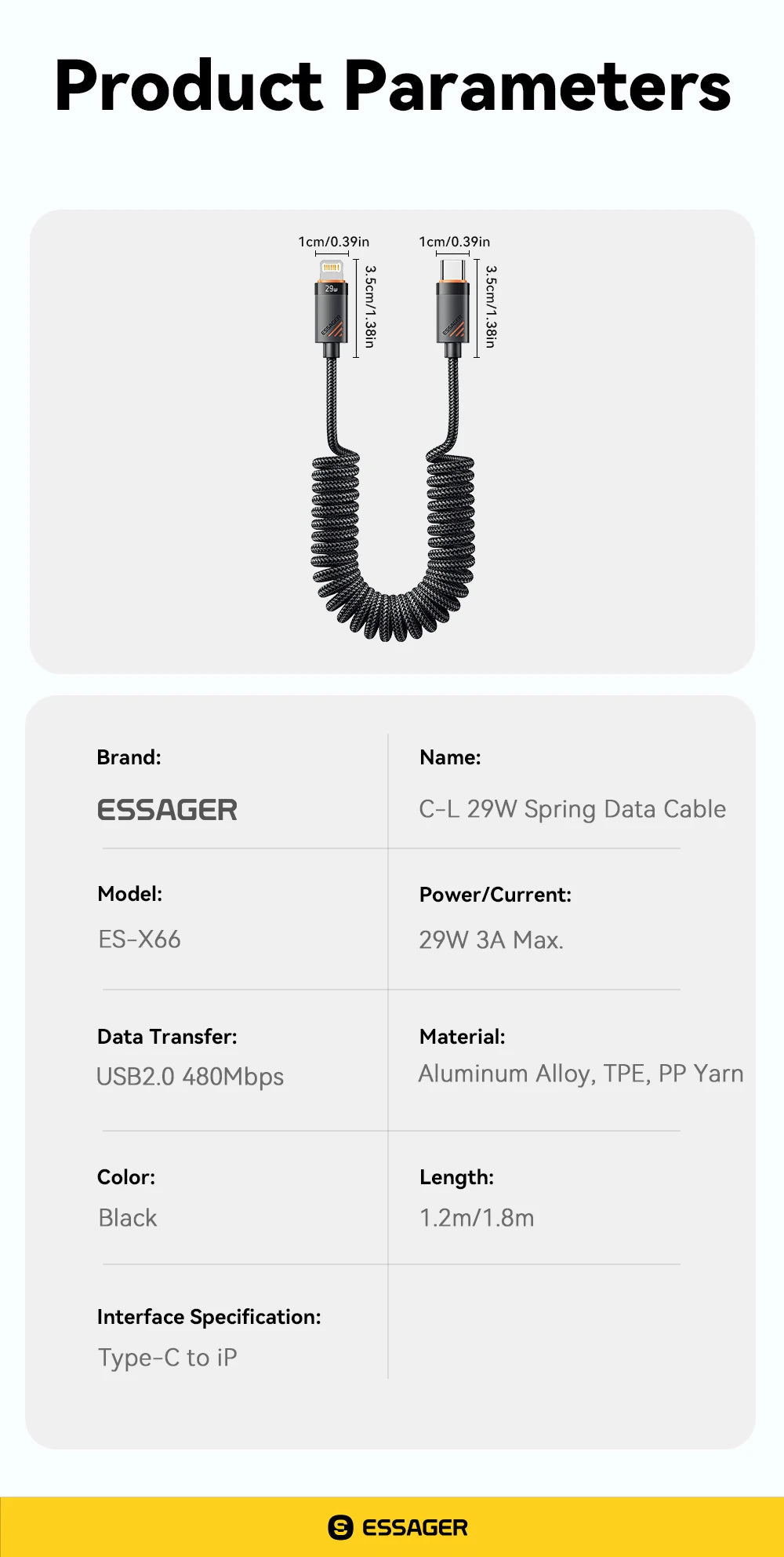 Car Spring USB-C to Lightning PD 29W Fast Charging Cable (1.8m)