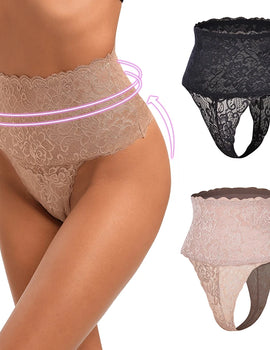 High Rise Body Shaper Shorts Shapewear Thong for Women Floral Lace Panties Tummy Control Slimming Seamless Underwear Butt Lifter