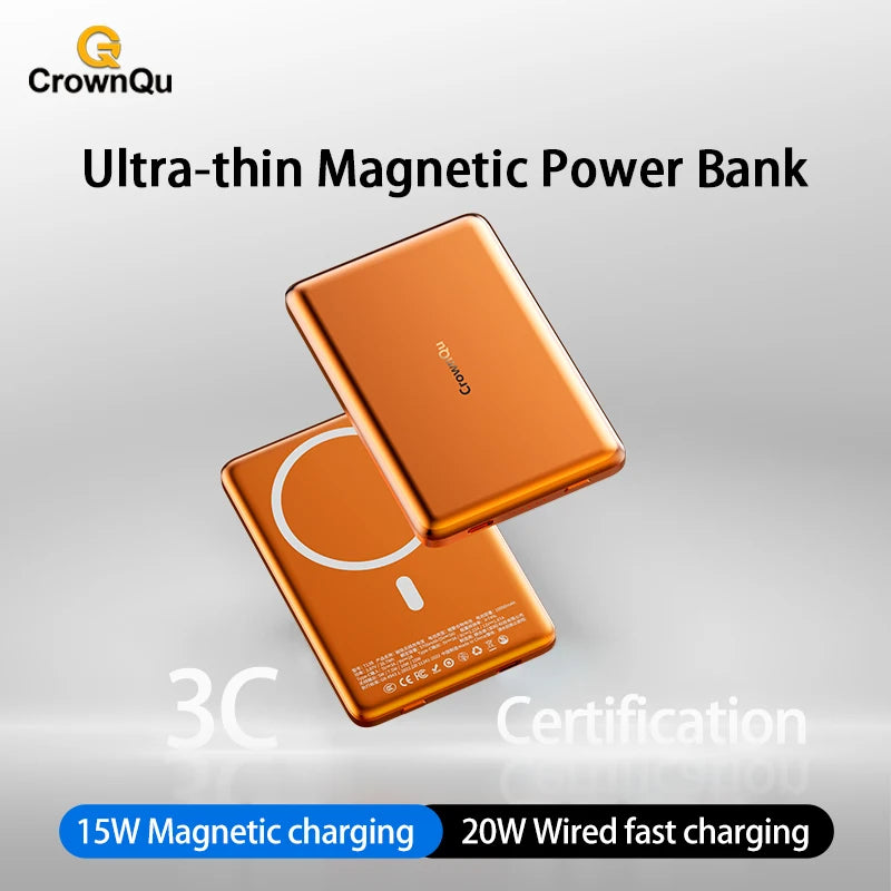 Metal Magnetic Wireless Power Bank 20W USB-C Fast Charging Protable External Battery for iPhone 17 16 15 14 13 12 Smartphone