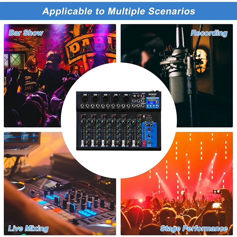 F7 Bluetooth Audio Mixer with USB Recording and 48V Phantom Power