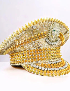 Golden Steampunk Captain Hat Rhinestone for Burning Man Festival Woman Rave Festivals Accessories & Party Caps for Man