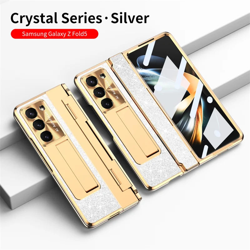 Luxury Flip Leather PC Integrated Phone Case For Samsung Galaxy Z Fold 3 4 5 6 Glitter Series With Holder Phone Protective Case