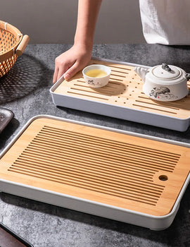 Bamboo Tea Tray Home Living Room Kungfu Tea Set Small Tea Tray Draining Dry Soaking Table Storage Wet And Dry Use