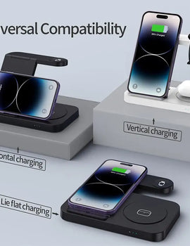 4 in 1 Foldable Wireless Charging Station For iPhone 16 15 14 13 12 Apple Watch 7/6 For Samsung Galaxy Watch Chargers 4/3