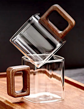 Small Capacity Fresh Ground Coffee Glass Coffee Mug With Walnut Wooden Handle Home Breakfast Milk Tea Cups and Mugs Drinkware