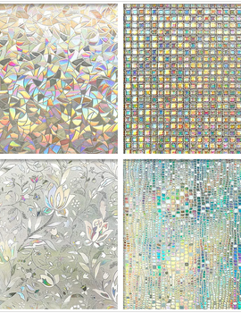 Window Privacy Film Rainbow Window Clings 3D Decorative Vinyl Stained Glass Window Decal Static Cling Sticker Non-Adhesive