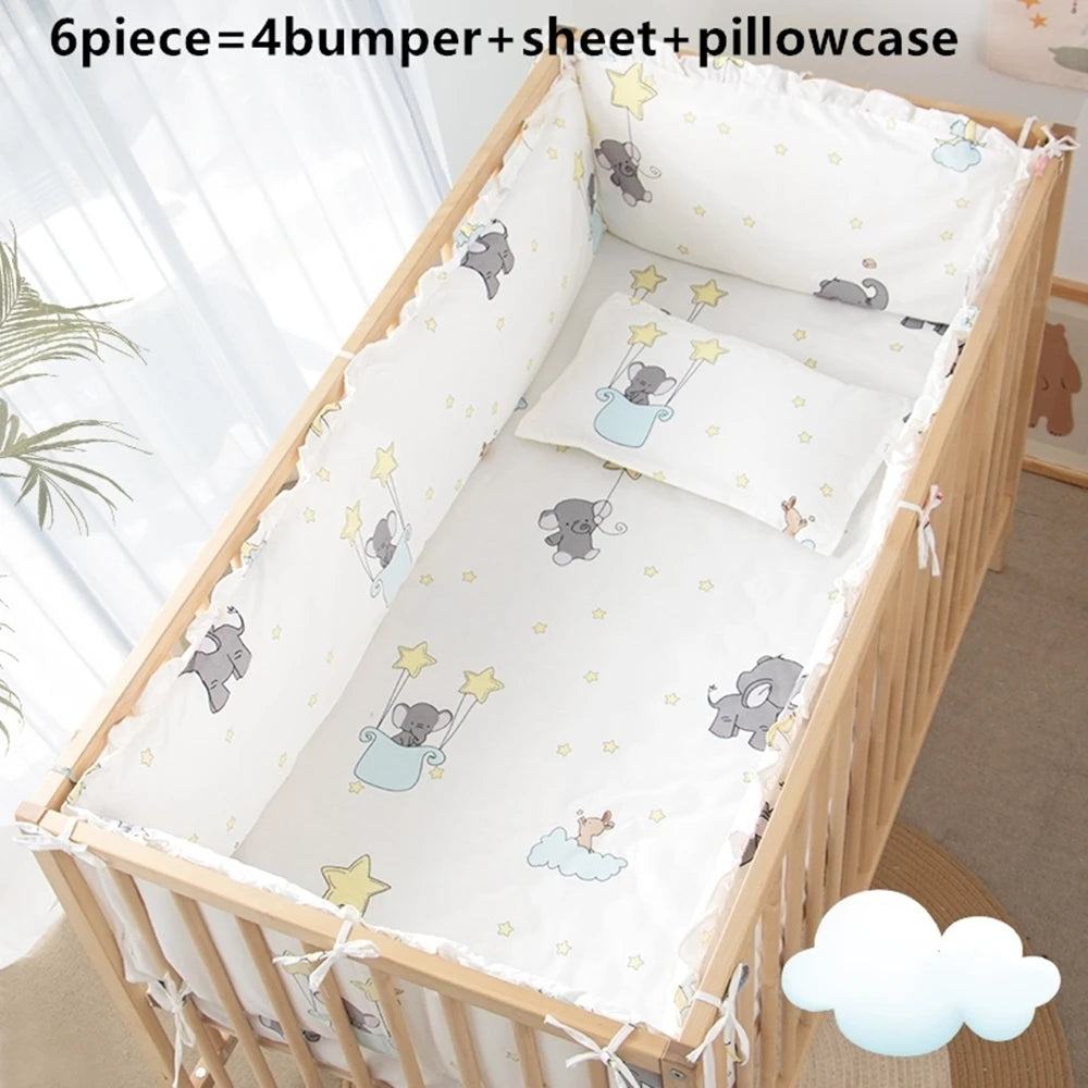 6/9-Pcs Elephant Cotton Crib Bedding Set – Bumpers & Cot Sets for s (120x60/120x70cm)