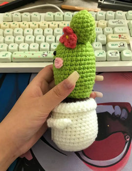 2 Pcs Funny Handmade Knitted Cactus Plants Ornament Home Room Decor Crochet Positive Cactus Doll With Emotional Card Christmas Gift