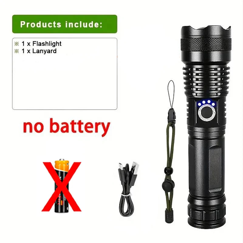 High Power Rechargeable LED Flashlight With Zoom And USB Charging