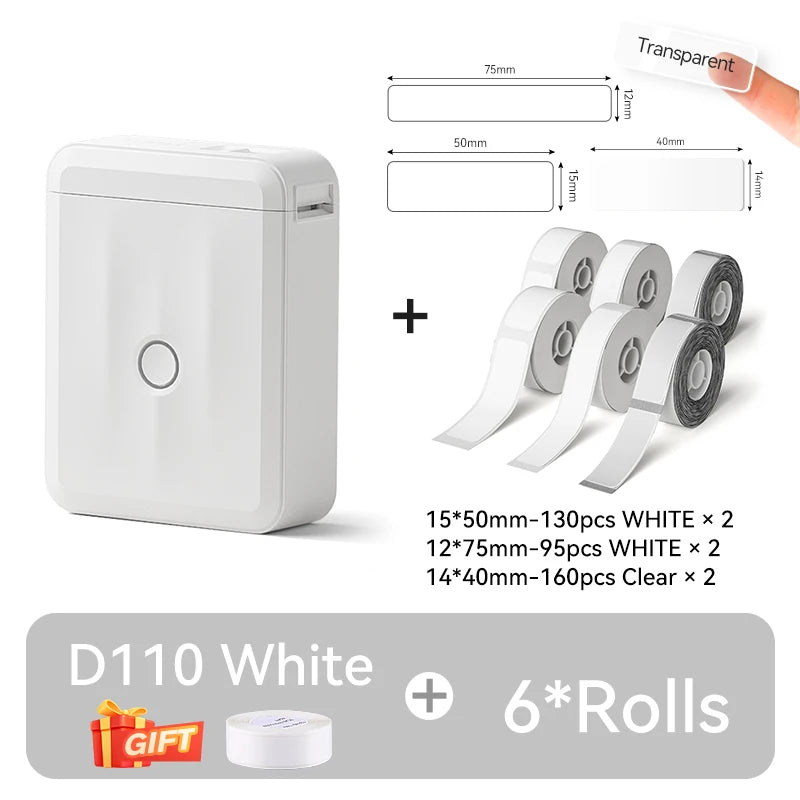 D110 Mini Thermal Label Printer, Bluetooth Portable Pocket Sticker Maker 12–15mm Inkless Label Printer for Home Organization