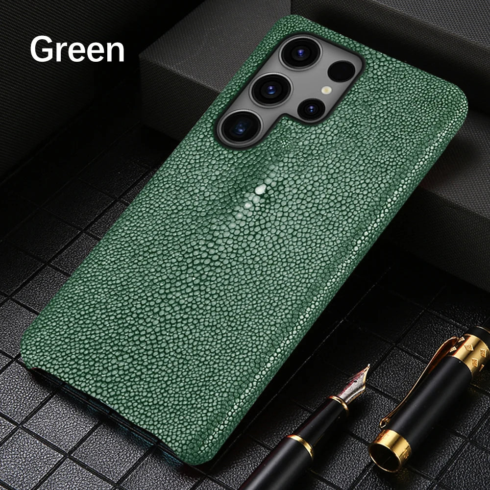Luxury Genuine Stingray Leather Case for Samsung Galaxy S26 / S26 Ultra / S25 / S25 Plus / S24 / S23 5G – Magnetic Anti-Scratch Back Cover