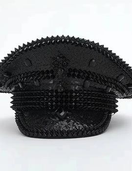 Black Sequin Festival Captain Hat Punk Rhinestone Masquerade Military Cap Handmade Sergeant Hat Bride Music Festival Cosplay