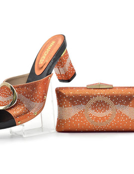 African Shoes and Bag Set for Party In Women Orange Color Italian Matching Shoes and Bag Set African Wedding Shoes and Bags