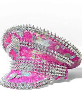 Steampunk Captain Hat Rhinestone for Burningman Festival Woman, Vintage Military Assessories & Military Cap for Man