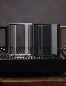 400ml Heat-resistant Glass Cups with Walnut Handle Household Flower Tea Mug Tea Making Cup Milk Water Cup