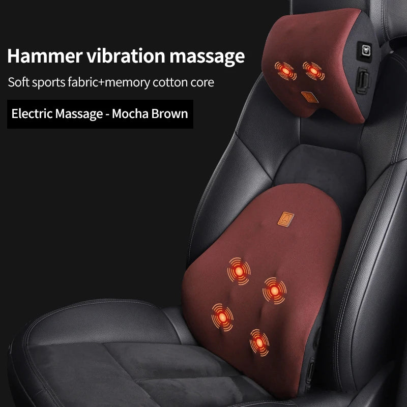 Car Lumbar Support Electric Massage Headrest Neck Pillow Car Massage Pillows Comfortable Waist Cushion Relieve Driver Fatigue