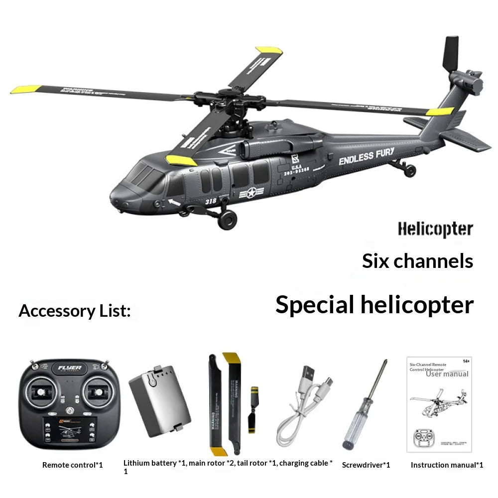 Six Channel Remote Control Military Helicopter With Simulated Stunt Design