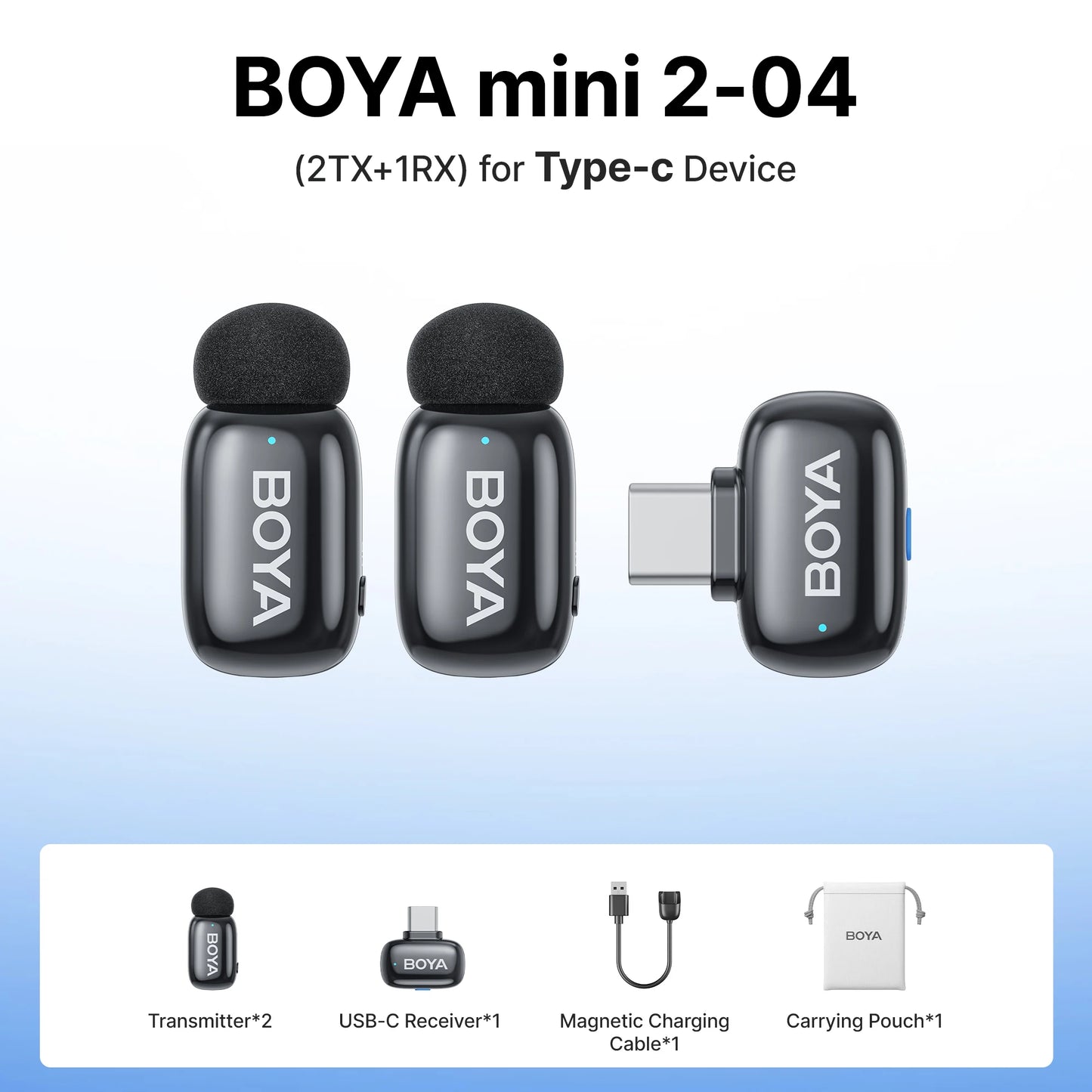 Mini 2 Wireless Lavalier Lapel Mini Microphone Noise Reduction for iPhone 6-17 USB-C Android SmartPhone PC Live Streaming
