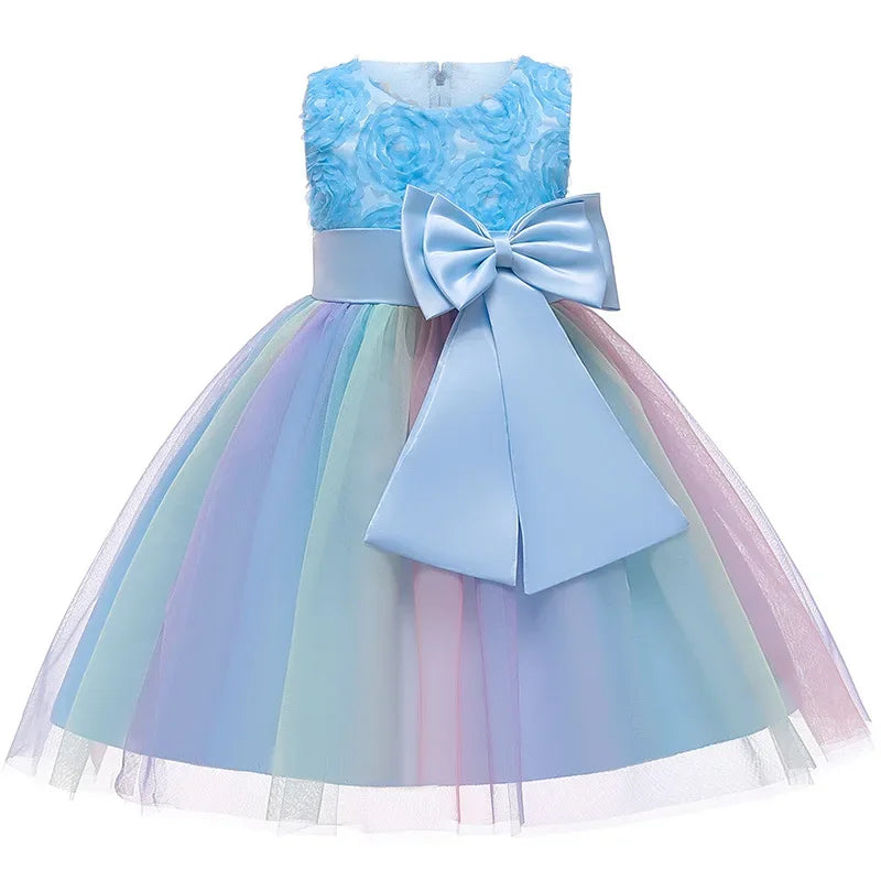 Princess Girl Dress Wedding Birthday Party Frocks for Children Costume With Bow Prom Ball Gown Elegant Party Dress For Girls