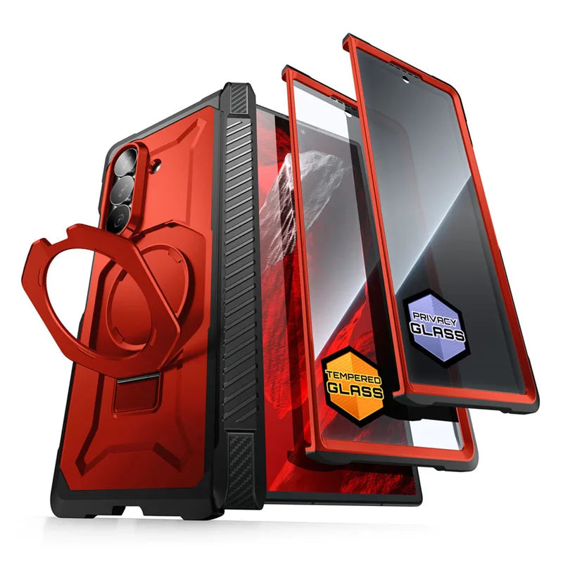 Full Body Rugged Phone Case with Magnetic Ring Kickstand and HD Clear and Privacy Screen Protectors for Samsung Galaxy Z Fold 8 Ultra