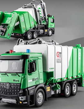 1:24 Pneumatic Garbage Car Electric Mixer Truck Toy Model Alloy Diecast Sound Light Engineering Vehicle Desktop Ornaments