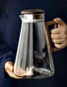 Large Capacity 2000ML Glass Cold Water Jug Heat Resistant Water Pot With Wooden Handle Filter Lid Juice Glass Pitcher Bottle
