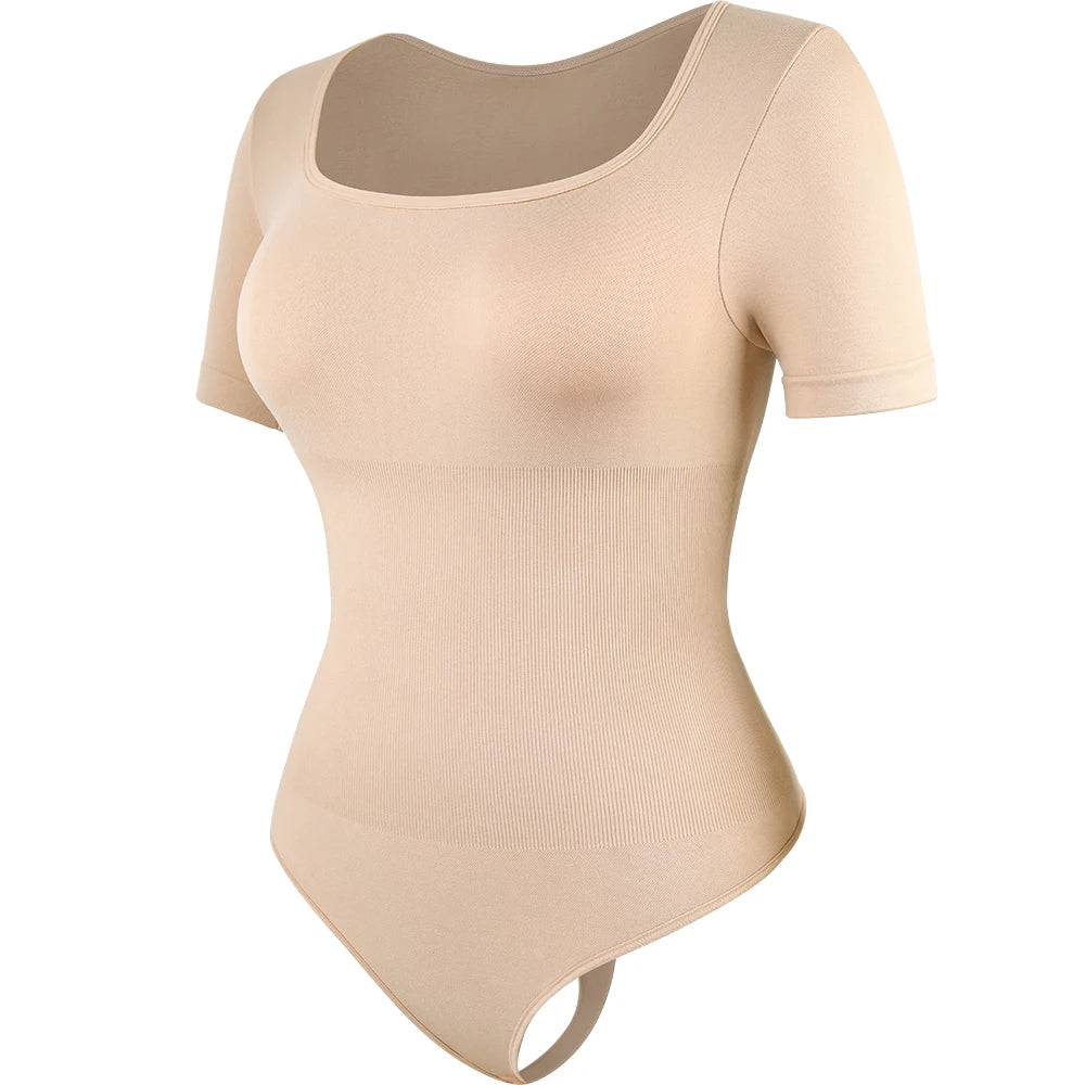 Square Neck Short Sleeve Bodysuit for Women – Full Body Control Shapewear
