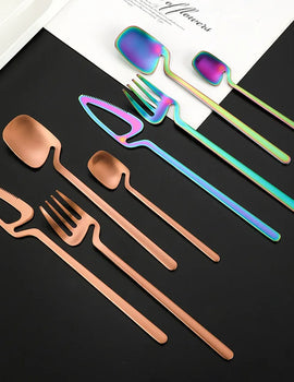 4pcs Rainbow Dining Spoon Fork Table Set Home Kitchen Table Decor Cutlery Sets Ice Cream Desserts Soup Coffee Use Kitchen Tools