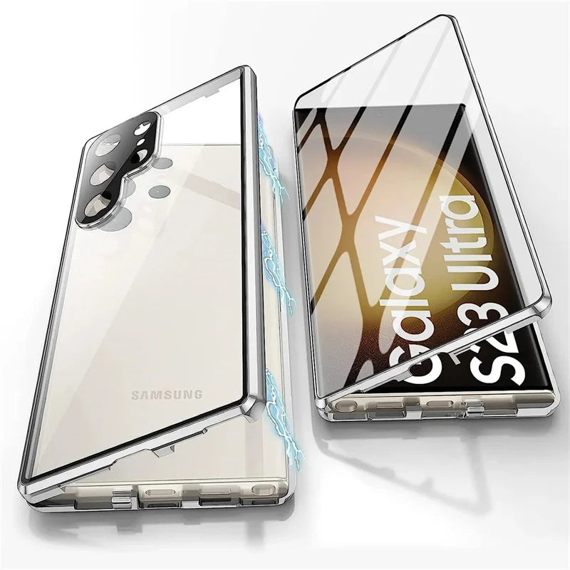 For Samsung Galaxy S24 S23 FE S22 23 25 Ultra Plus Full Lens Protection 360 metal Double-sided Glass Buckle Lock Shell