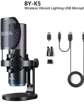 K5 USB Microphone for Gaming Live Streaming on PC Mac,Headphone Jack/Touch-Mute Button/RGB/AI Noise Reduction/Gain Control