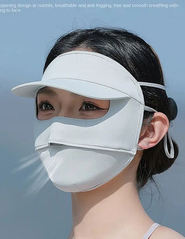 1pc DIY Summer Ice Silk Mask UV Protection Face Cover Sunscreen Veil Face With Brim Outdoor Cycling Sun Protection Hats Caps