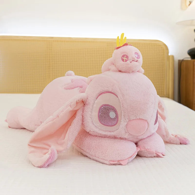 80cm New Cherry Blossom Series Kawaii Stitch Plush Toy Stuffed Doll Cute Winnie Dumbo Sitting Figure Kids Birthday Xmas Gift