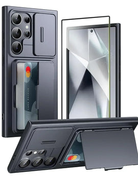 For Samsung Galaxy S24 Ultra Wallet Case With Card Holder Stand Sliding Camera Cover RFID Blocking Rugged Shockproof Protection