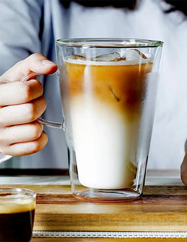 200ml 400ml Heat Resistance Double Wall Glass Cappuccino Coffee Mug With Handle Tea Milk Juice Cup Water Beer Mug Drinkware