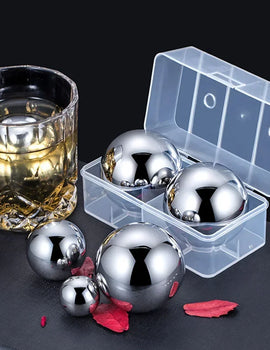 2pcs Large Whiskey Stones Round Stainless Steel Ice Ball Reusable Drink Cooler for Beer Wine Coffee Food Grade Bar Accessories