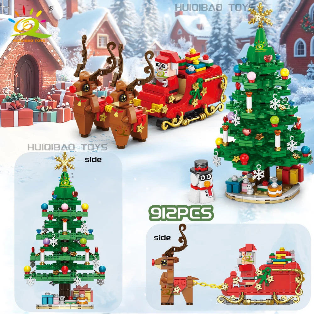 Christmas 24 Day Countdown Calendar Tree Santa Claus Train Model Building Block DIY Bricks Toys for Adult Gift