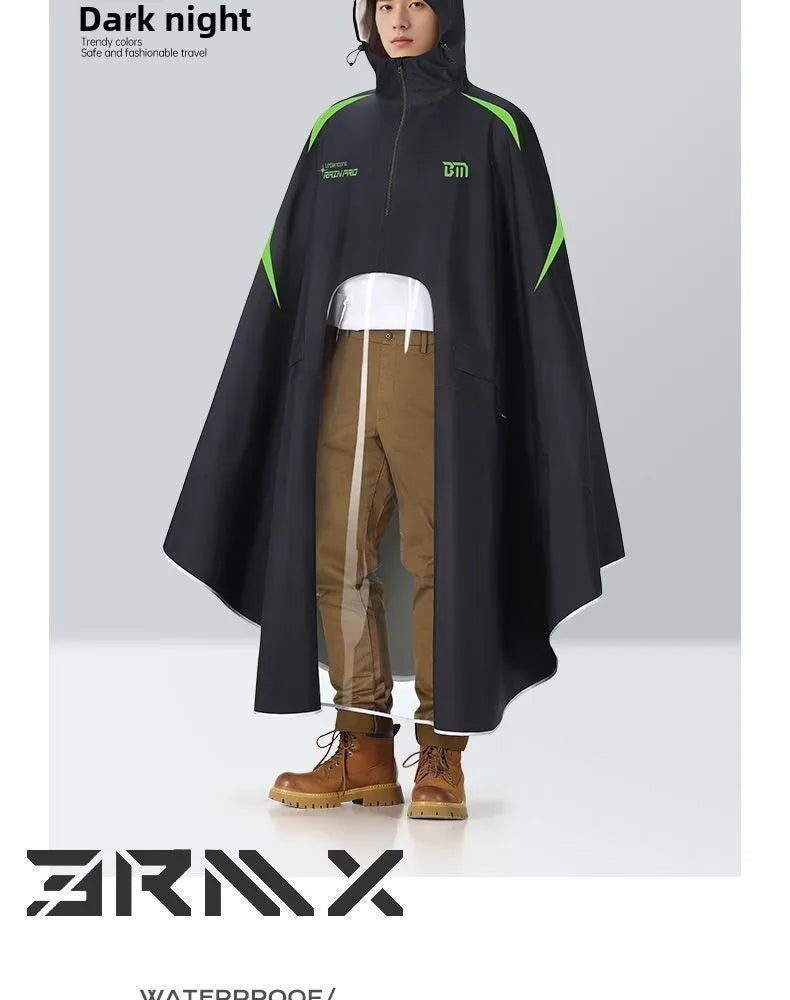 Full Body Waterproof Hooded Rain Poncho with Reflective Details for Motorcycle Riding