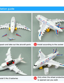 Electronic Aeroplane Toy with Music & Light Airplane Toy Electric Detachable Plane Toys Autopilot Automatic Obstacle Avoidance
