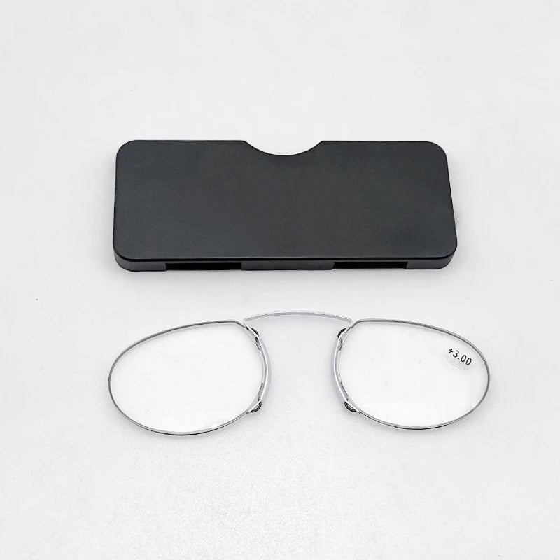 Mini Rimless Clip On Reading Glasses with Alloy Case