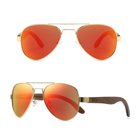 Handmade Wooden Pilot Polarized UV400 Mirror Sunglasses for Men Walnut Retro Eyewear