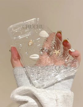 INS Seashell Starfish Conch Pearl Water Ripple Creative Clear Phone Case For iPhone 15 14 13 Pro Max Plus Soft Back Cover