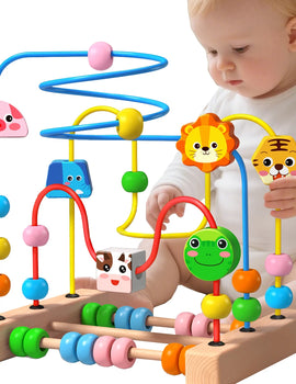 Montessori Wooden Toys Circles Bead Wire Maze Roller Coaster Early Educational Puzzles Toy for 1 2 3 Years