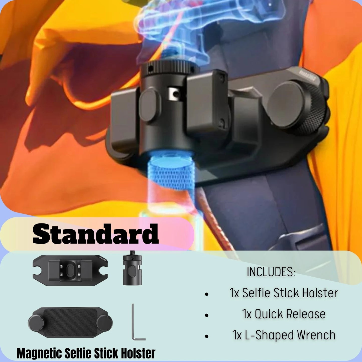 Magnetic Selfie Stick Holster Quick Release Holder for Insta360 Cameras