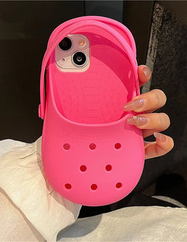 INS Cute Funny Hole Slippers Phone Case For iPhone 15 13 14 Pro Max Creative Summer Camera Protection Soft Silicon Cover