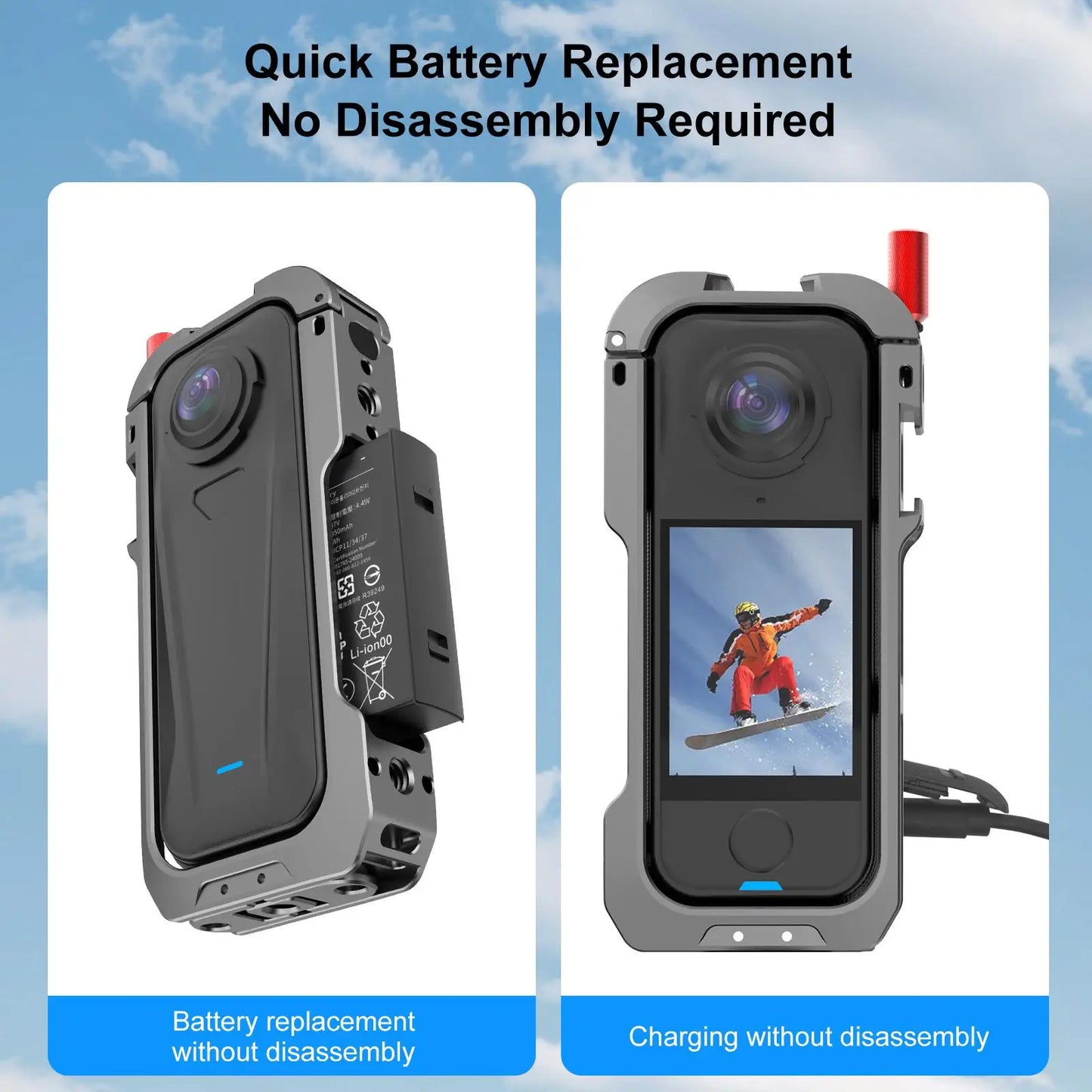 Metal Camera Cage with Dual Cold Shoe Mounts for Insta360 X4 Air