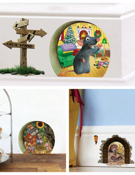 3pcs/Set 3D Mouse Hole Wall Sticker Mouse Garden Hole Vinyl Decal Cute Animal Door Sticker Nursery Home Decoration