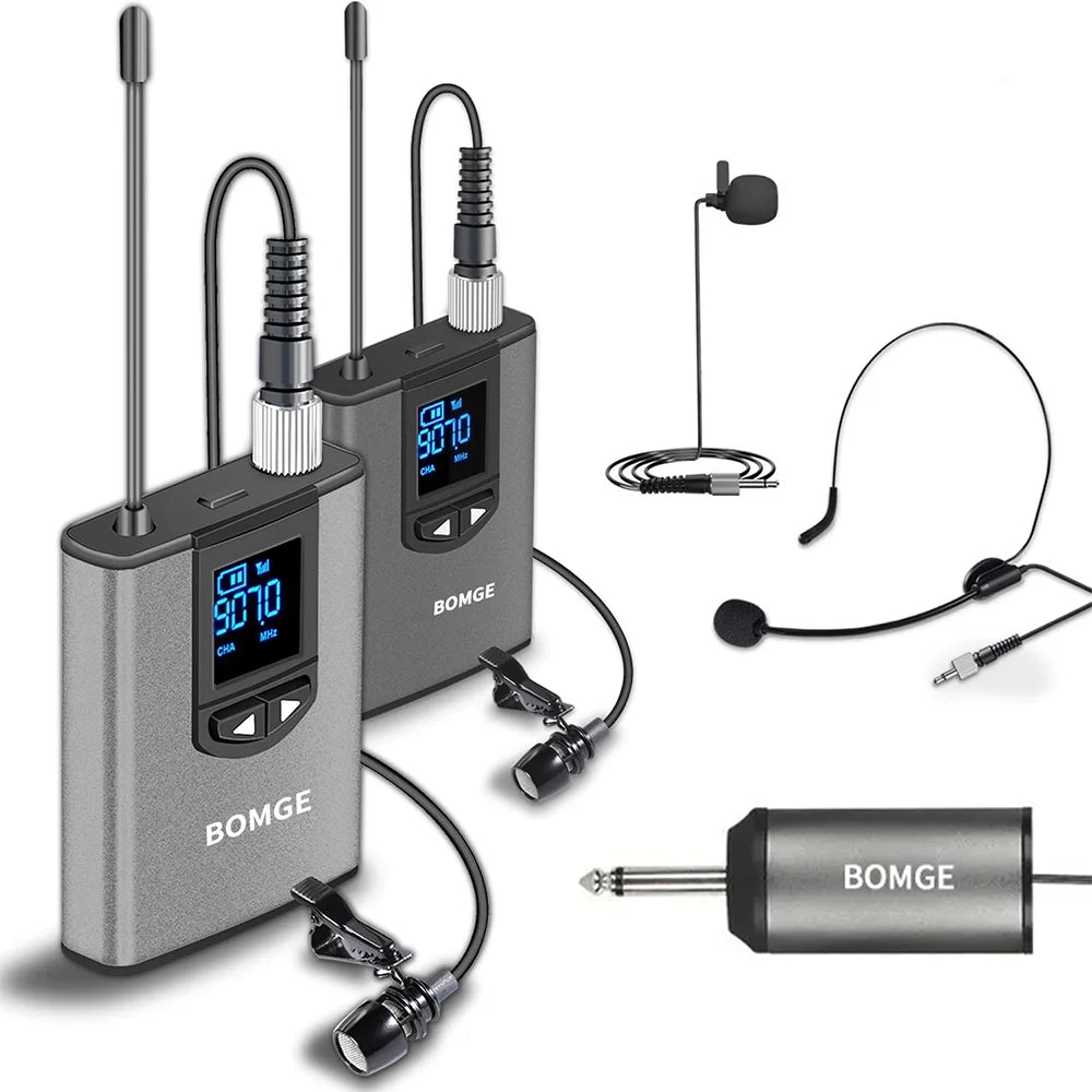 Dual Wireless Microphone System with Headset and Lavalier Microphones